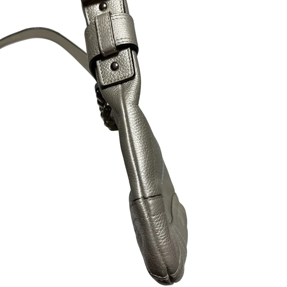 Coach Chain Duffle Bag in Silver Metallic Pebbled‎ Leather C1275 F19722